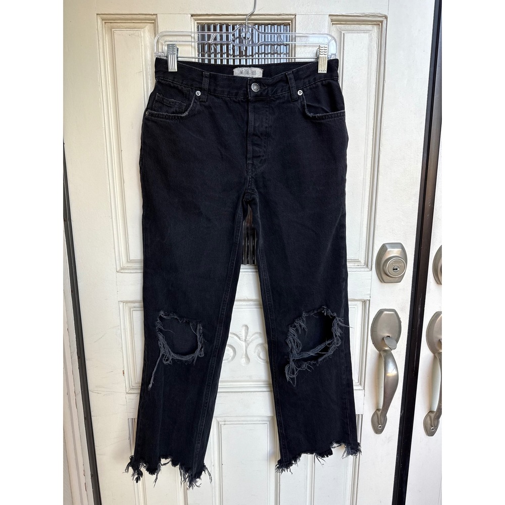 WE THE FREE Black Distressed Ripped High Rise Straight Leg Denim Jeans Size 24